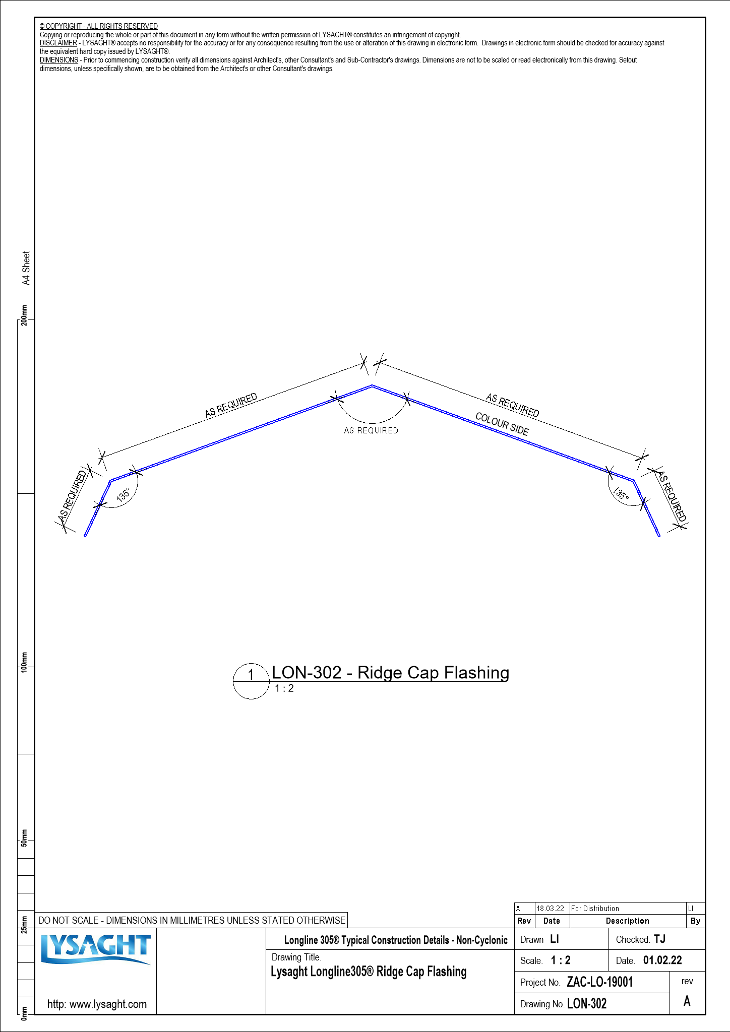 LON302 Lysaght Longline305® Ridge Cap Flashing